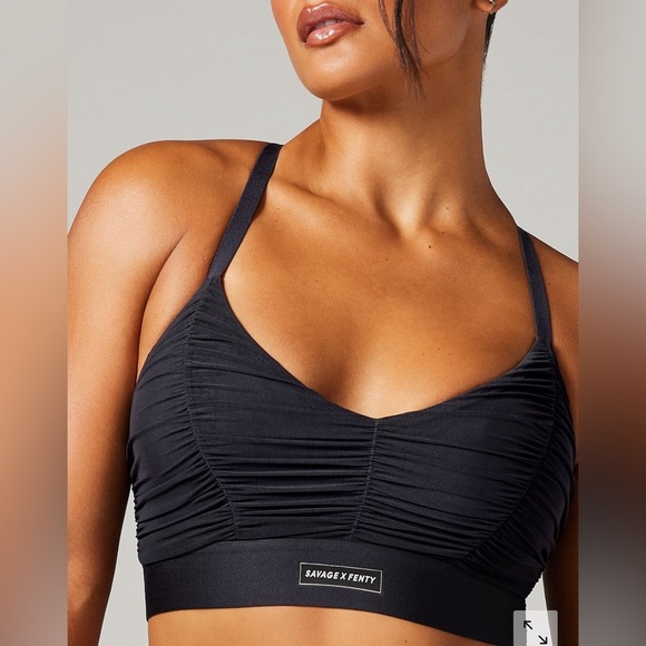 NEW SAVAGE X FENTY - Ruched Black Sports Bra with Adjustable Straps - Picture 1 of 12